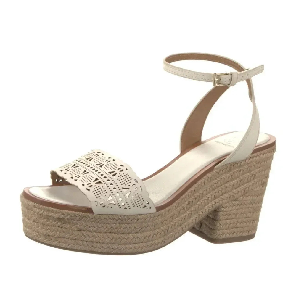 Tory Burch White Roselle Leather Lasercut Accents Platform Women's Espadrilles s